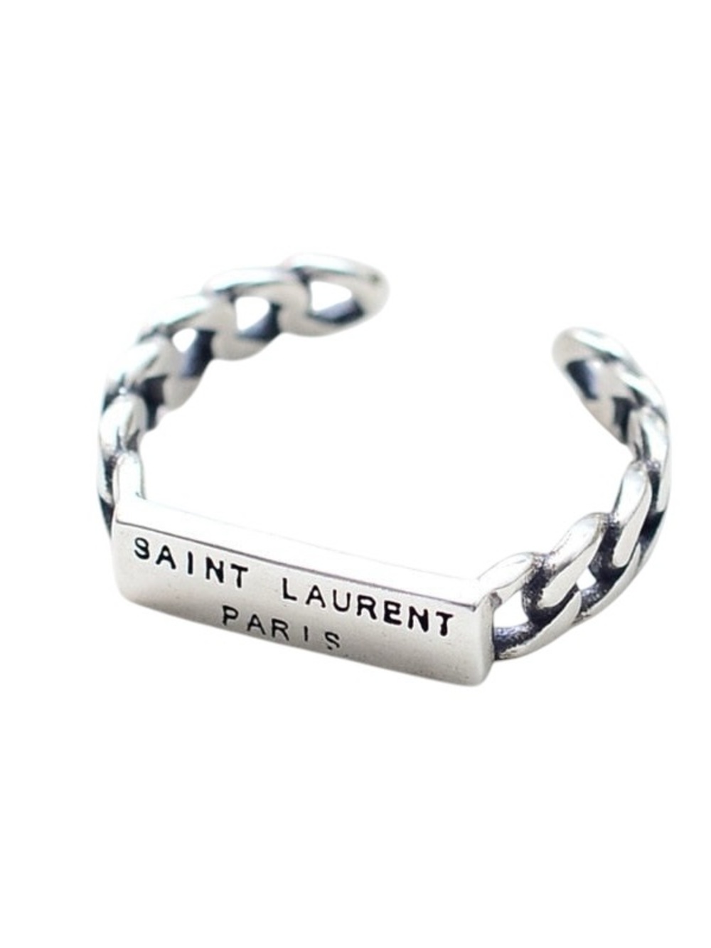 Yves Saint Laurent Paris Silver Chain Nameplate Cuff Ring S925 Stamped • YSL - Picture 3 of 6